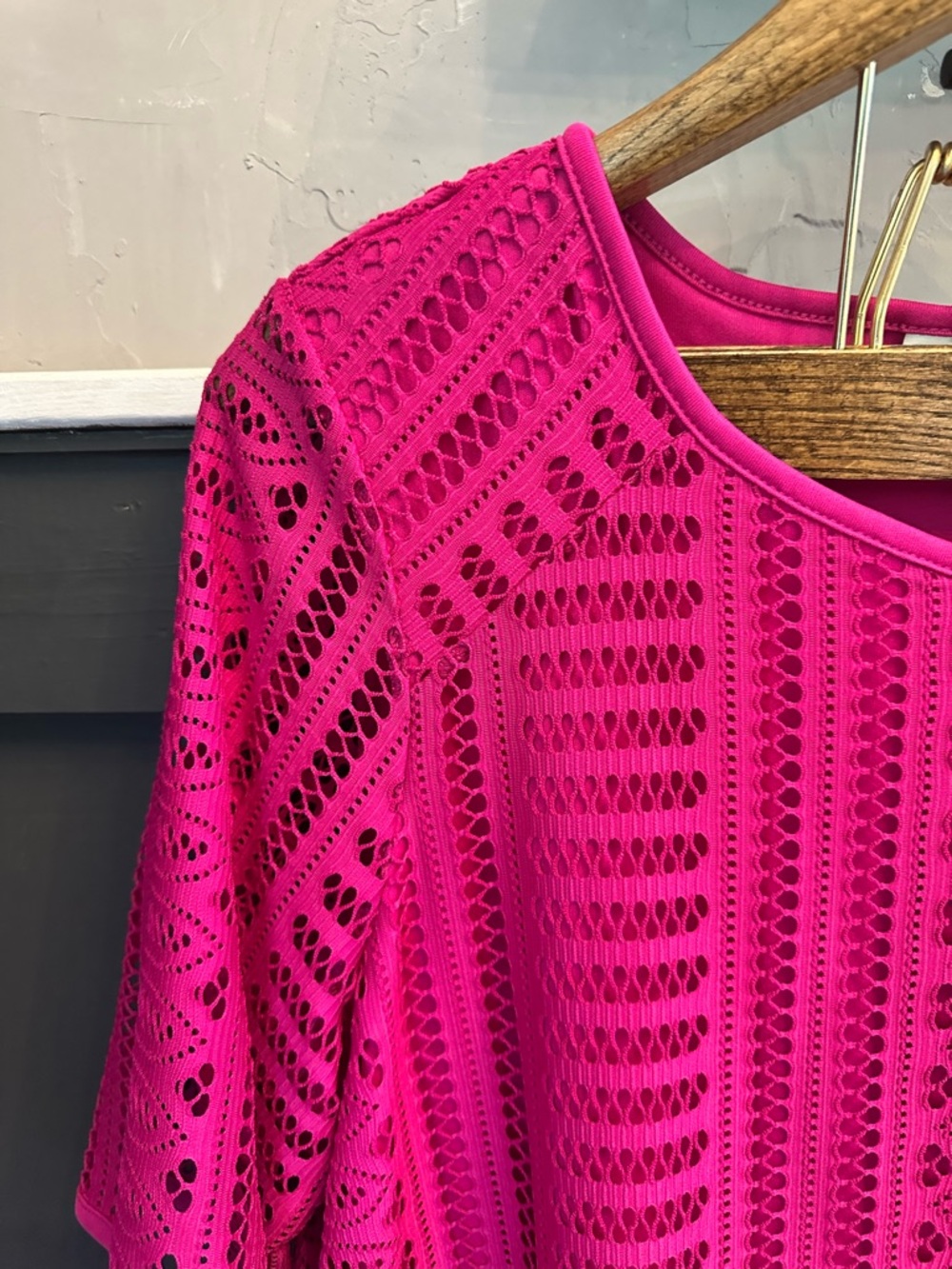 NWOT Dana Buchman Magenta Pink Crochet Lace Top Women's XL Boho Feminine - Picture 8 of 14